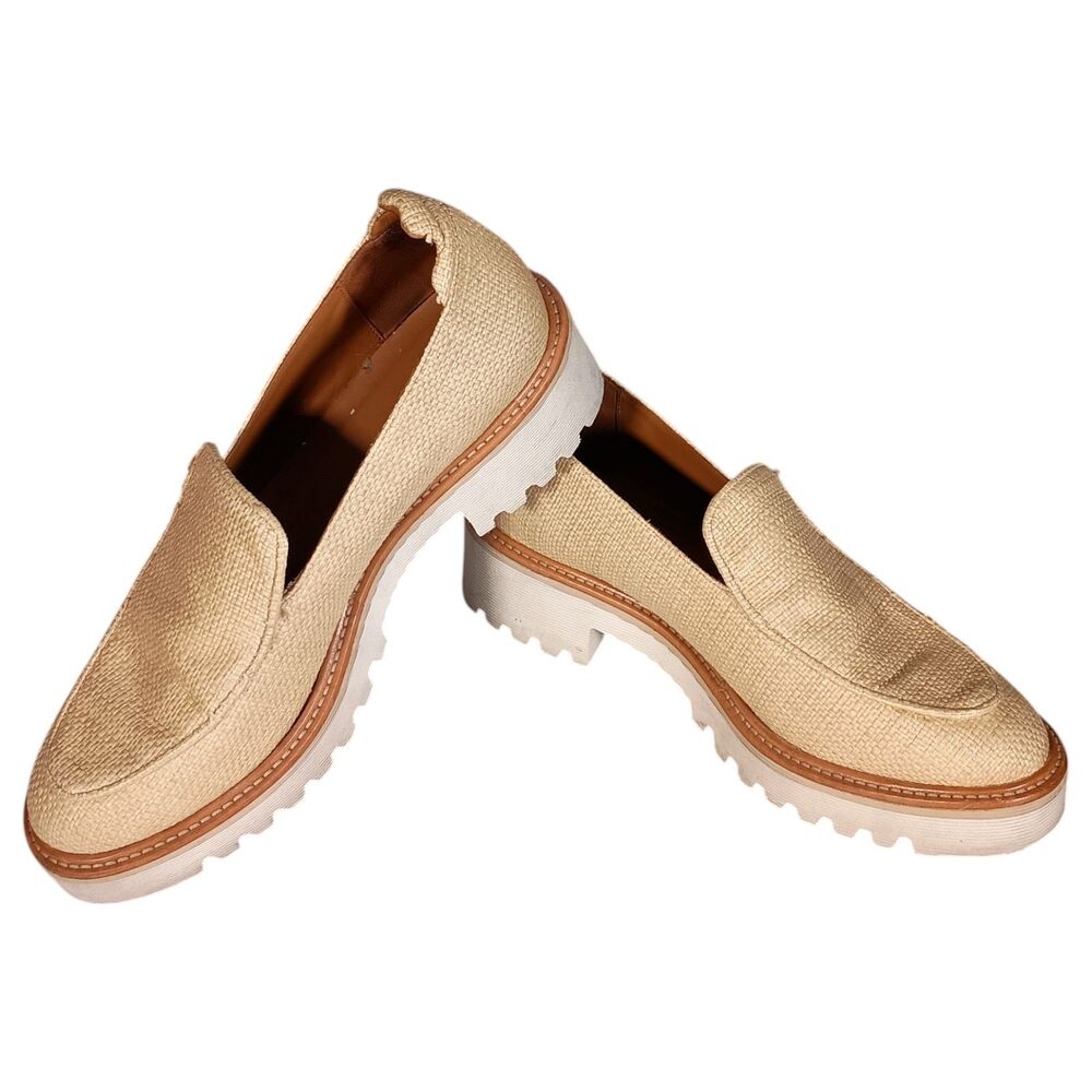 M. Gemi Womens 38/8 The Eva Woven Raffia Platform Loafers Beige Tan Lug Sole - Picture 7 of 15